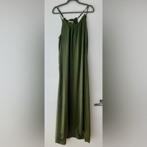 Beautiful NWT 100% silk spaghetti strap maxi dress olive green